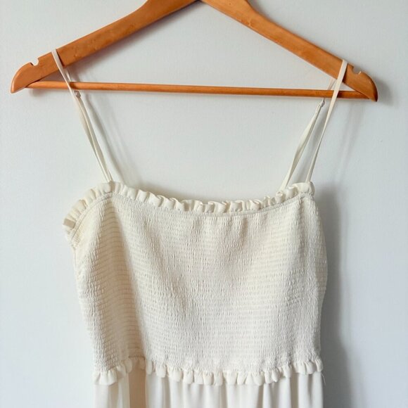 Aritzia Wilfred Tempest Sleeveless Tiered Chiffon Mini Dress Off White Medium - Picture 4 of 7